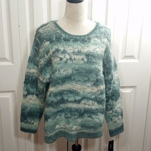 NWT Alfani Teal Romance Antique White Textured Acrylic Wool Blend Sweate…